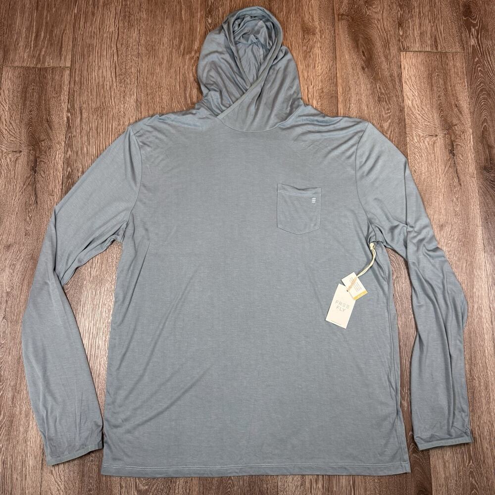 Free Fly Hoodie Tee Mens 2XL Blue Steel Bamboo Blend Thumbholes Lightweight